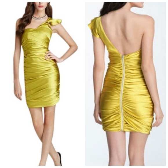 Lavendar Label by Vera Wang Satin Ruched One Shoulder Dress Exposed Zipper 2/36 - Picture 1 of 6
